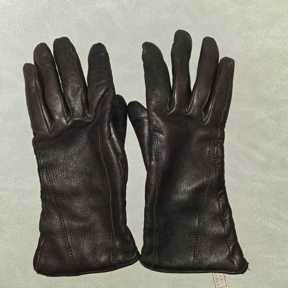 Brown Leather & Cashmere Gloves Size 7 Jodi Arden Made in France‎ Classic Luxury